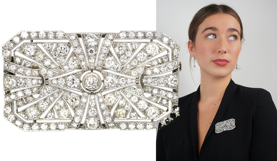 Large Art Deco Platinum & Diamond Rectangular Brooch