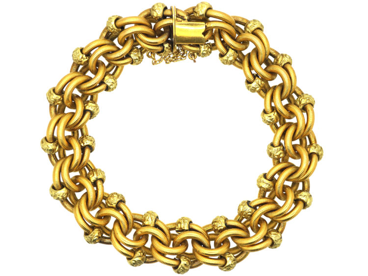 French Belle Epoque 18ct Two Colour Gold Woven Design Bracelet