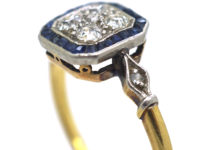 Art Deco 18ct Gold & Platinum, Sapphire & Diamond Octagonal Target Ring