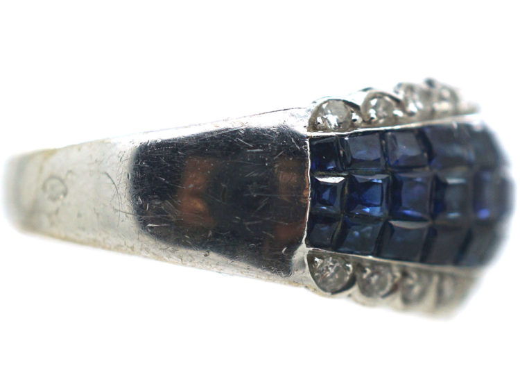 Art Deco French 18ct White Gold Invisible Set Sapphire & Diamond Ring