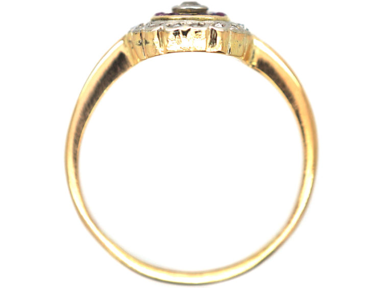 Art Deco 18ct Gold & Platinum, Diamond & Ruby Target Ring