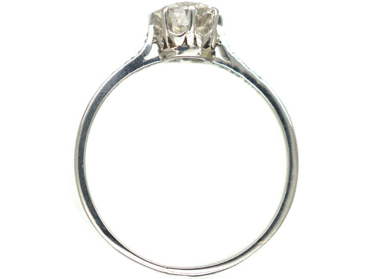 Edwardian Platinum & Diamond Solitaire Ring with Diamond set Shoulders