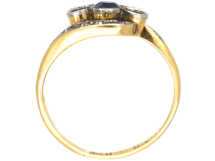 Edwardian 18ct Gold & Platinum Sapphire & Diamond Twist Ring