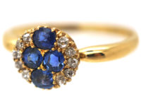 Edwardian 18ct Gold Sapphire & Diamond Cluster Ring