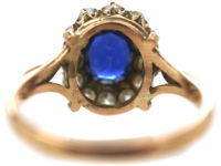 Edwardian 18ct Gold, Sapphire & Diamond Oval Cluster Ring