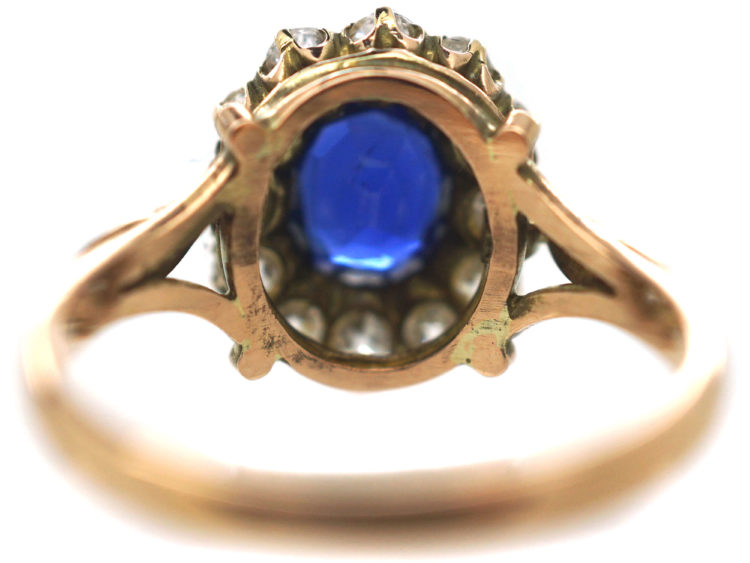 Edwardian 18ct Gold, Sapphire & Diamond Oval Cluster Ring