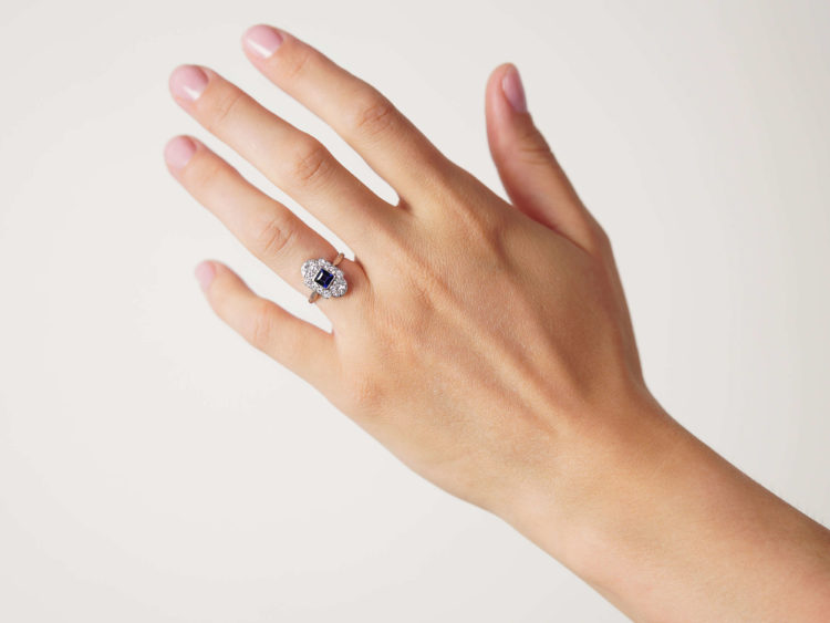 Art Deco Platinum, Sapphire & Diamond Geometric Ring