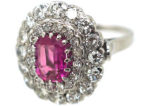 Platinum, Pink Sapphire & Diamond Large Oval Cluster Ring