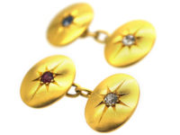 Victorian 18ct Gold Oval Cufflinks set with a Sapphire, Ruby & Diamonds