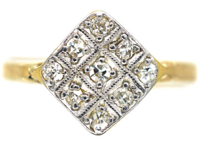Art Deco 18ct Gold & Platinum, Diamond Shaped Diamond Set Ring