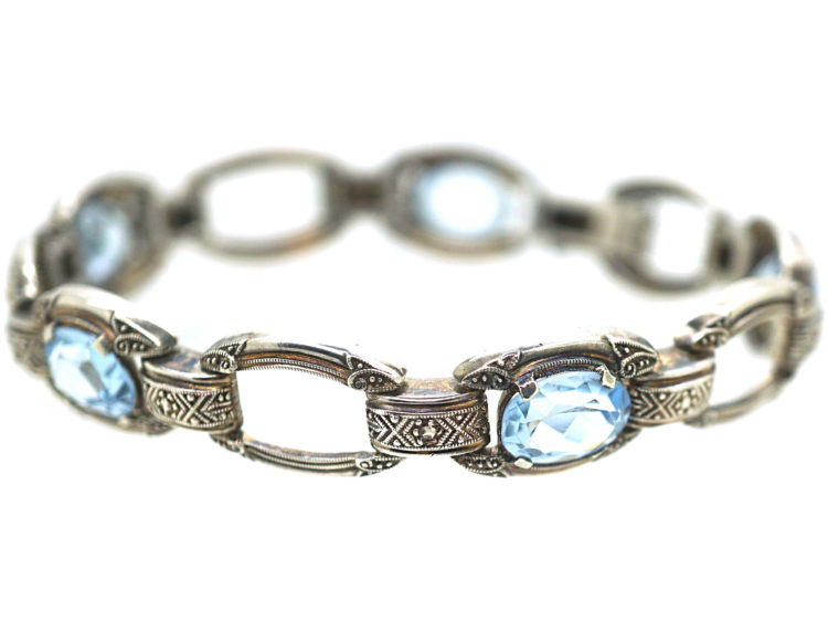 Art Deco Silver & Synthetic Blue Spinel Bracelet