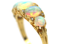 Edwardian 18ct Gold Half Carved Half Hoop Five Stone Opal Ring