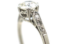 Art Deco Platinum Diamond Solitaire Ring with Diamond Shoulders
