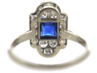 Art Deco Platinum, Sapphire & Diamond Geometric Ring