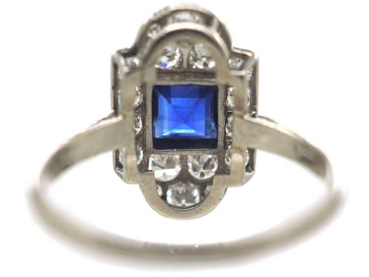 Art Deco Platinum, Sapphire & Diamond Geometric Ring