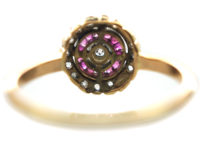 Art Deco 18ct Gold & Platinum, Diamond & Ruby Target Ring