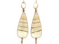 Georgian 9ct Gold & Banded Agate Drop Earrings