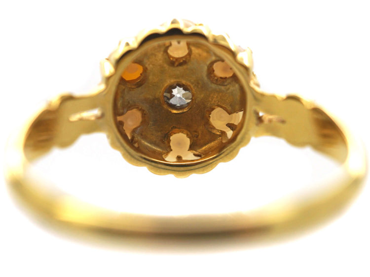 Edwardian 18ct Gold, Natural Pearl & Diamond Cluster Ring