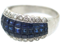 Art Deco French 18ct White Gold Invisible Set Sapphire & Diamond Ring