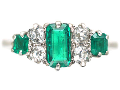 Art Deco Emerald & Diamond Three Stone Ring Art Deco Emerald & Diamond Three Stone Ring