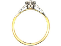 Art Deco 18ct Gold & Platinum Diamond Solitaire Ring with Diamond Shoulders