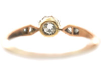 Edwardian 18ct Rose Gold and Platinum Solitaire Diamond Ring with Diamond set Shoulders