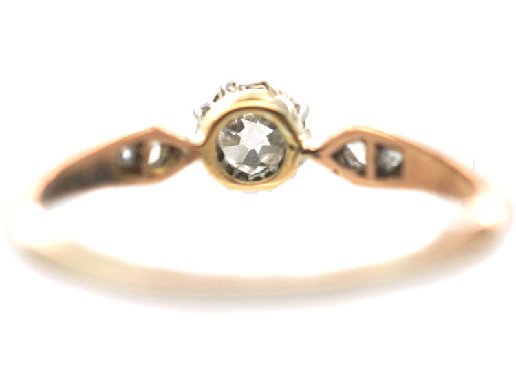 Edwardian 18ct Rose Gold and Platinum Solitaire Diamond Ring with Diamond set Shoulders