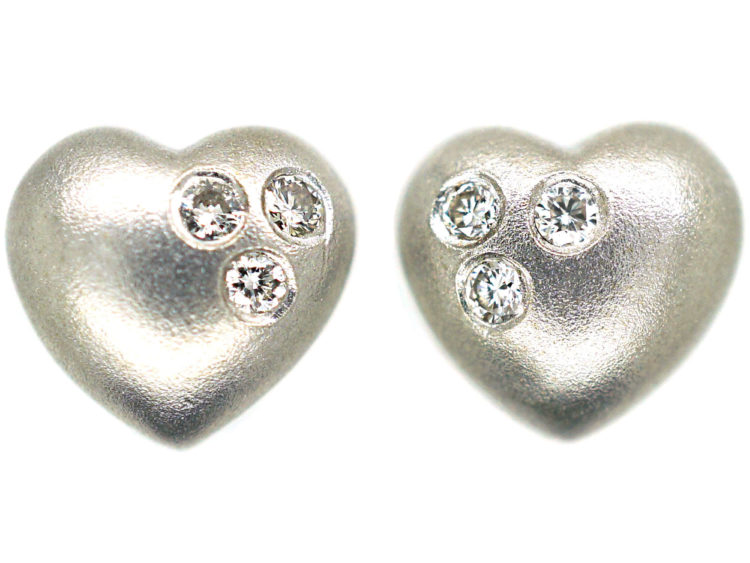 18ct White Gold Heart Shaped Earrings set with Diamonds