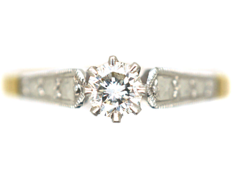 Art Deco 18ct Gold & Platinum, Diamond Solitaire Ring With Shoulder Details
