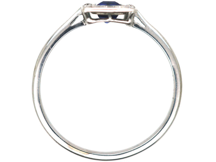 Art Deco 18ct White Gold Sapphire & Diamond Rectangular Shaped Cluster Ring