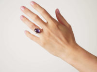 Art Deco 18ct Gold Large Cabochon Sapphire Ring with Diamond Set Shoulders