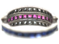 Art Deco 18ct White Gold Sapphire, Diamond & Ruby Flip over Ring