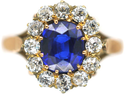 Edwardian 18ct Gold, Sapphire & Diamond Oval Cluster Ring