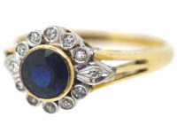 Early 20th Century 14ct Gold Sapphire & Diamond Cluster Ring