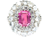 Platinum, Pink Sapphire & Diamond Large Oval Cluster Ring