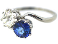 Art Deco Platinum, Sapphire & Diamond Crossover Ring