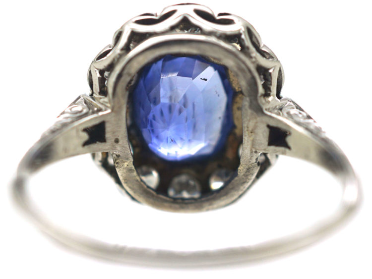 Early 20th Century Platinum, Sapphire & Diamond Cluster Ring