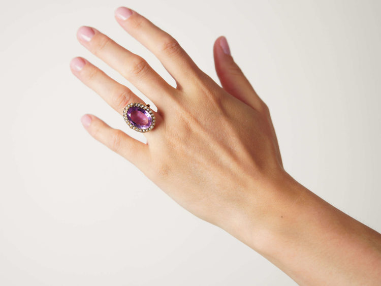 Large 15ct Gold Amethyst & Natural Split Pearl Ring