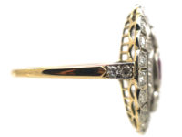 Art Deco 18ct Gold & Platinum, Ruby & Diamond Large Oval Cluster Ring