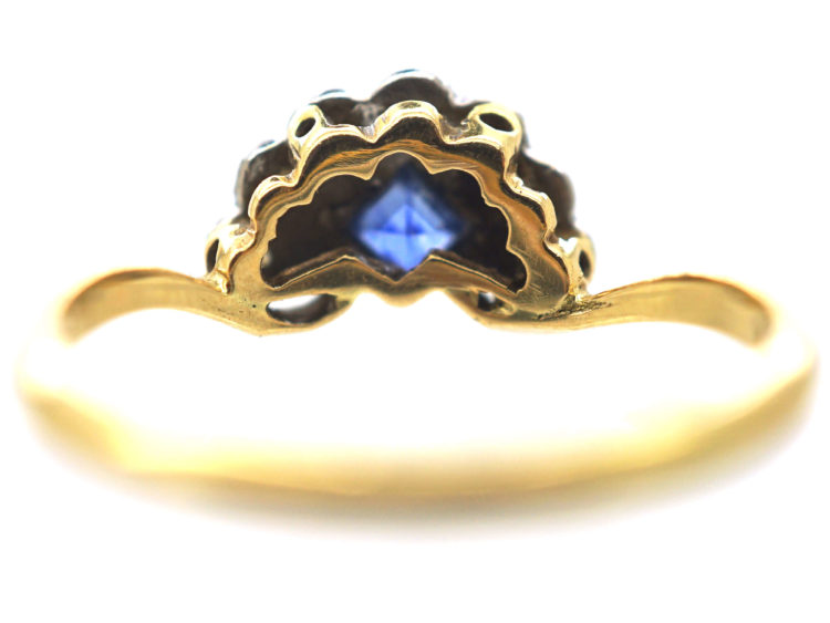 Art Deco 18ct Gold & Platinum, Diamond & Sapphire Fan Ring