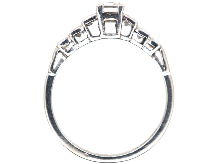 Art Deco Platinum Seven Stone Baguette Step Cut Diamond Ring