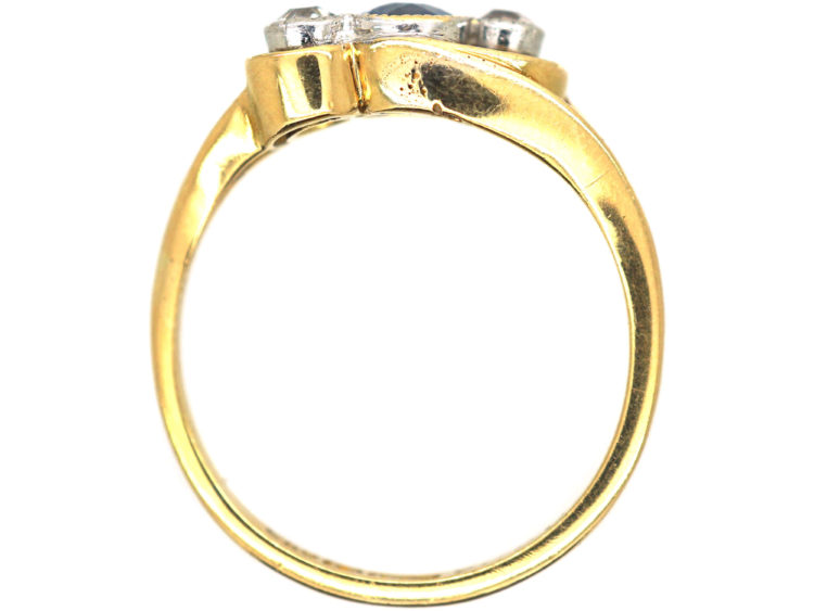 Edwardian 18ct Gold, Sapphire & Diamond Crossover Ring