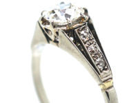Art Deco 18ct Gold & Platinum, Diamond Solitaire Ring with Diamond Set Shoulders