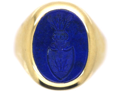 Gold Signet Ring with Lapis Lazuli Intaglio of a Crest