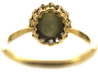 Edwardian 18ct Gold, Diamond & Cat's Eye Chrysoberyl Cluster Ring