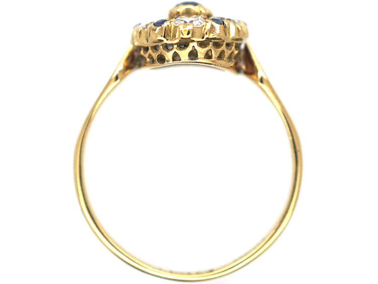 Edwardian 18ct Gold, Diamond & Sapphire Cluster Ring