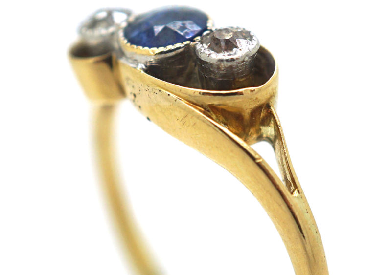 Edwardian 18ct Gold, Sapphire & Diamond Crossover Ring