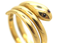 Victorian 18ct Gold Snake Ring with Ruby Eyes