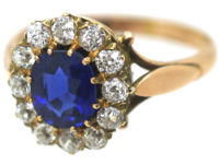 Edwardian 18ct Gold, Sapphire & Diamond Oval Cluster Ring