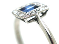 Art Deco 18ct White Gold Sapphire & Diamond Rectangular Shaped Cluster Ring